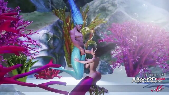 3D busty mermaid babe fucked by muscular merman sea monster