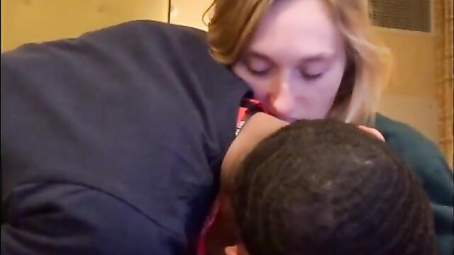Blonde teen passionately kissing huge black cock of neighbor