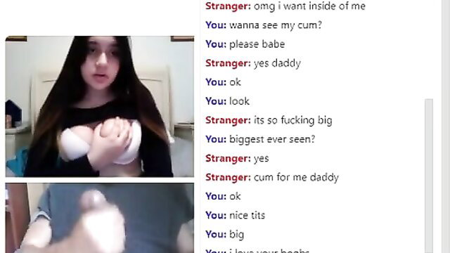 Omegle girl shows massive tits, begs daddy to cum inside