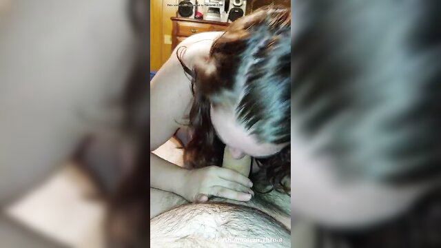 Cute teen deepthroating BF's big white cock POV