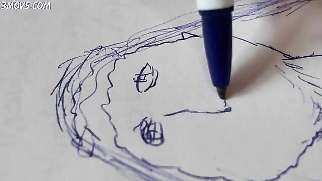 Celestina Blooms closeup sketch drawing with blue pen on paper