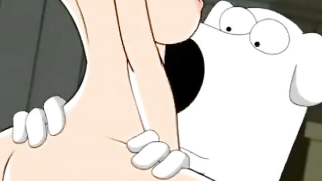 Family Guy hentai: white dog Brian gropes nude anime girl's big tits