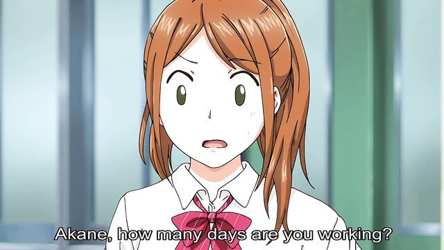 Akane busty JK in school uniform asks work days, JAV teen hentai tease