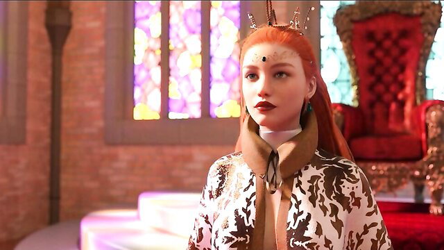 Red-haired futanari model in regal attire