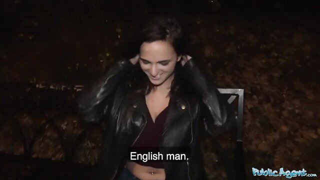 Claudia Bavel in a black leather jacket and maroon top