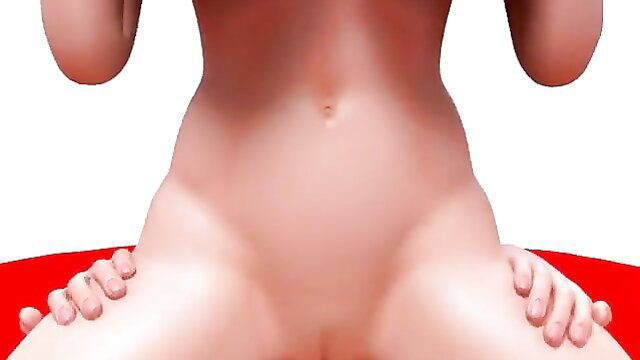 Nude 3D anime doll squatting with spread legs exposing pussy