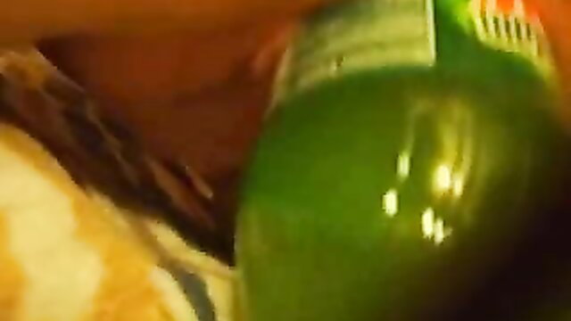 Double fisting huge gaping pussy with Kel and green bottle