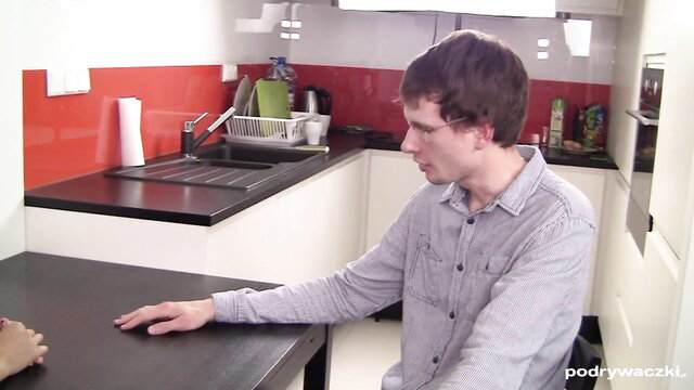 Sexy teacher in kitchen bent over table for student anal drilling