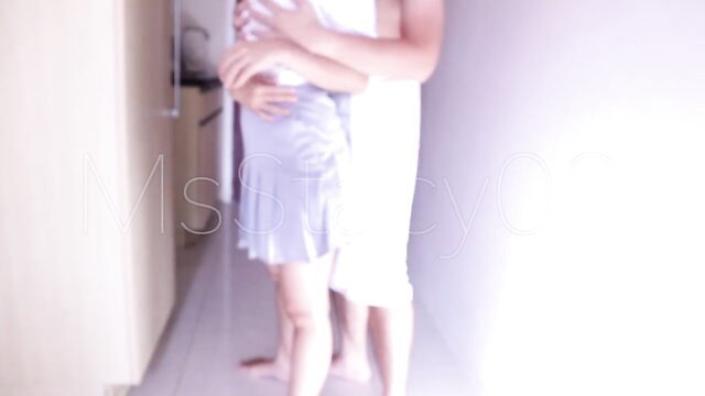 Filipina college student in school skirt walking barefoot before quickie sex