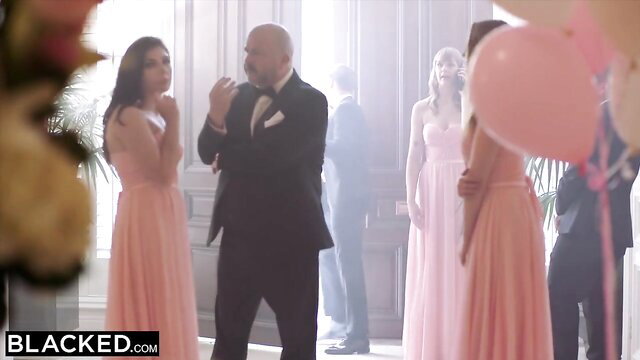 Riley Steele in pink dress with Blacked BBC man at party