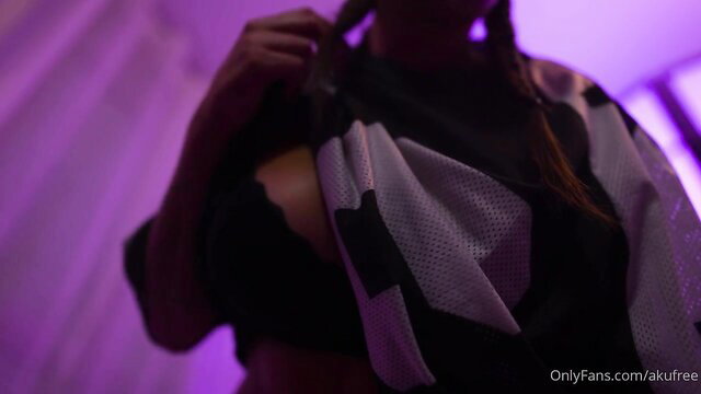 Akuma ASMR rides you in sexy black white sporty top, pigtails, purple glow