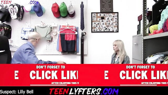 Blonde teen fucked by security guard in store on camera
