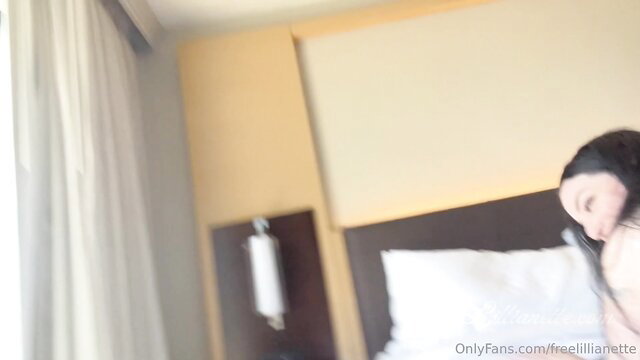 Lillianette nude on bed, black hair, pale skin solo tease