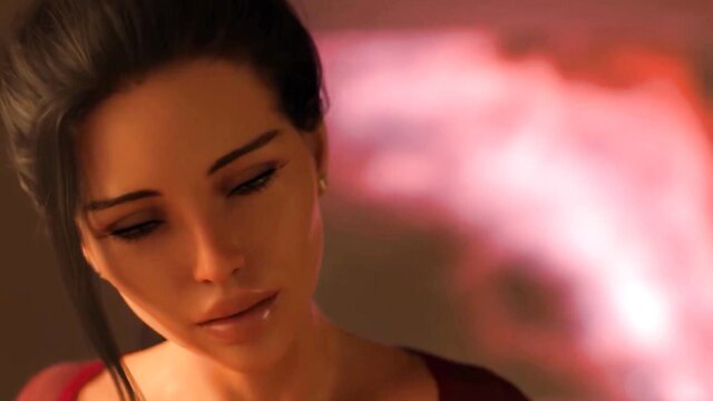 Seductive brunette with sultry gaze in red lighting, Mother's Warmth Ch2