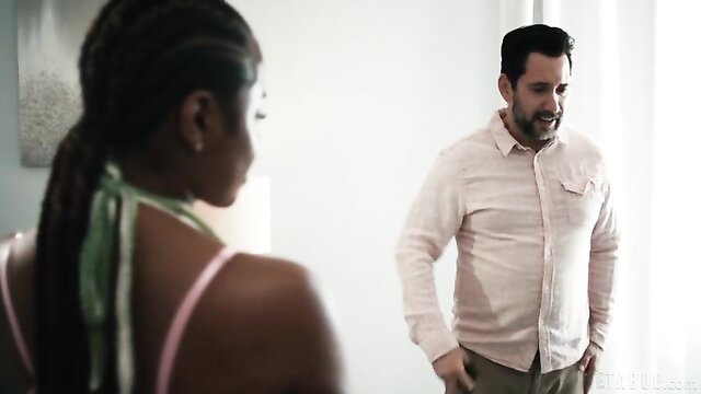 Destiny Mira in pink top with stepdad in Stepdad's Forbidden Glimpses