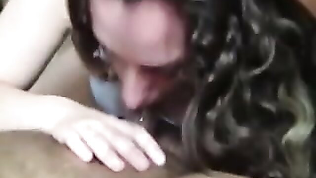 Curly haired GF deepthroating cock first time amateur blowjob