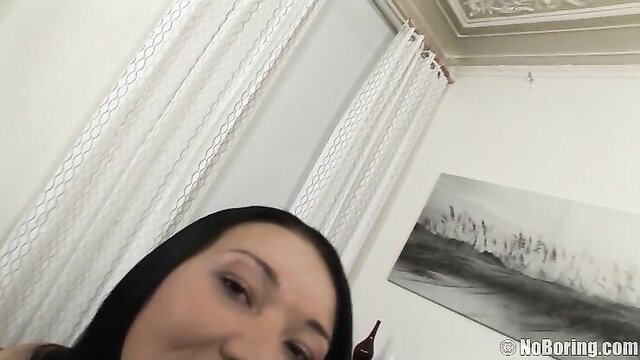 Stockings beauty eagerly blows two guys at once