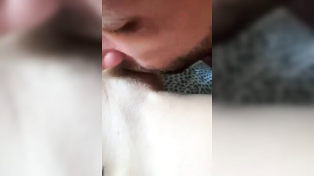 Hot wife POV blowjob closeup with bearded man