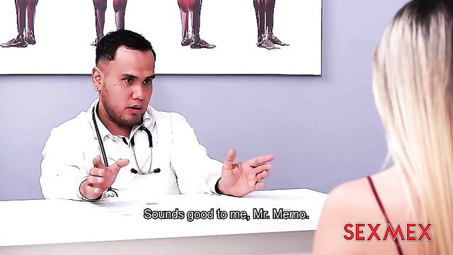 Hot blonde patient flirts with handsome Latino doctor in exam room