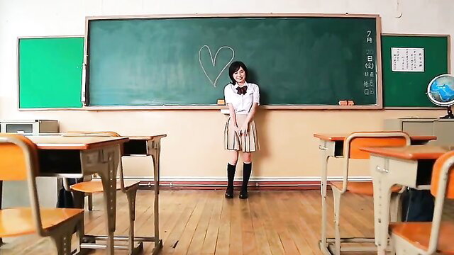 Manami Yoshikawa JAV debut in school uniform, black hair, cute pose