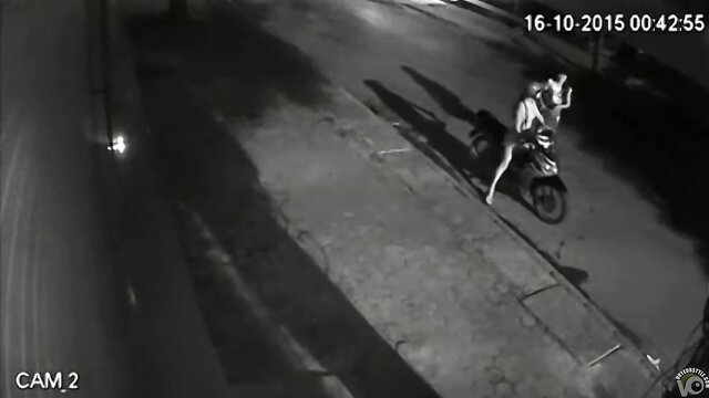 Scooter babes squatting to pee in public night street