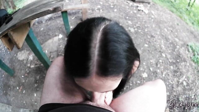 Asian amateur POV sloppy outdoor blowjob closeup