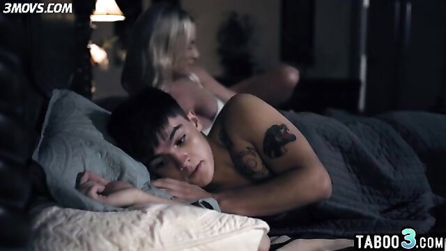 Rachael Cavalli as busty blonde MILF stepmom sneaks into stepson's bed