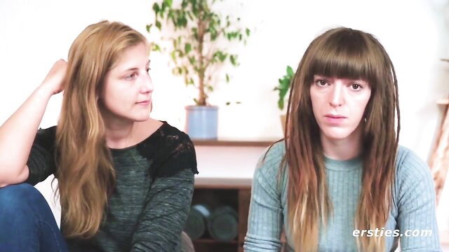 Two cute German girls kissing on Ersties, lesbian makeout