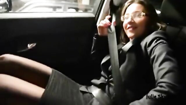 Hot Asian mom in tight skirt & stockings on phone in car, buttplug tease