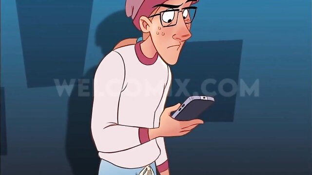 Angry cartoon guy in hat and glasses holds phone in animated hentai thumbnail