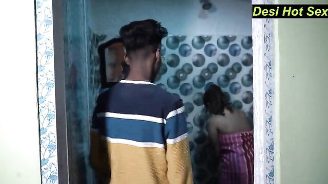 Desi wife nude in bathroom with lover, hot Indian cheating sex