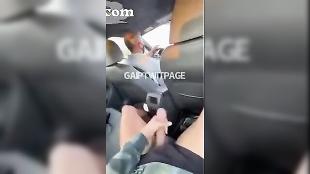 Amateur girl handjob in car POV, guy cums in vehicle backseat