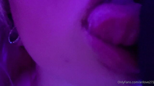 Arilove ASMR closeup tongue licking lens wet glossy lips