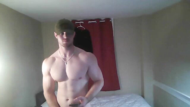 Muscular white twink Nickwetchecock shirtless flexing abs in solo gay tease