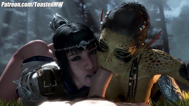 Lae'zel & Shadowheart double service lesbian cunnilingus in forest