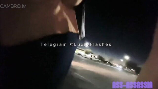 Night parking lot public ass flash, big booty amateur tease