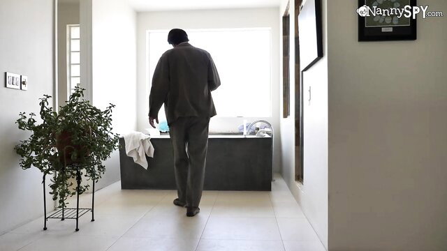 Lonely dad in suit walks to tub in steamy nanny seduction scene