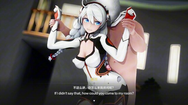White-haired anime Kiana in skimpy white bodysuit groped intimately from behind