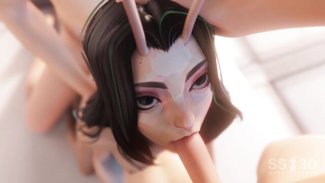 POV closeup of sexy mantis girl with antennae sucking finger in erotic tease