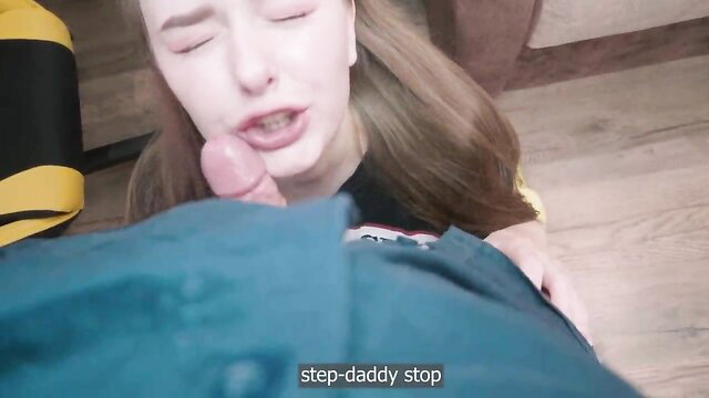Step-daddy forces cock in teen girl's mouth, she begs 'stop daddy'