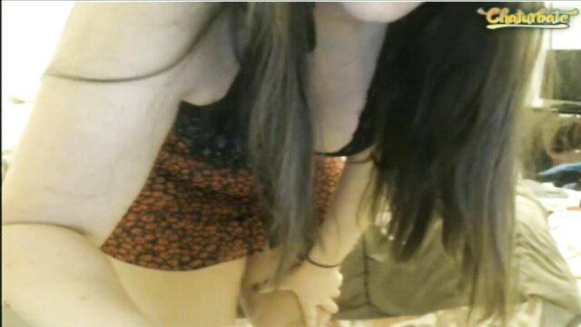 Asian amateur teen in lingerie bends over, teasing cleavage and ass