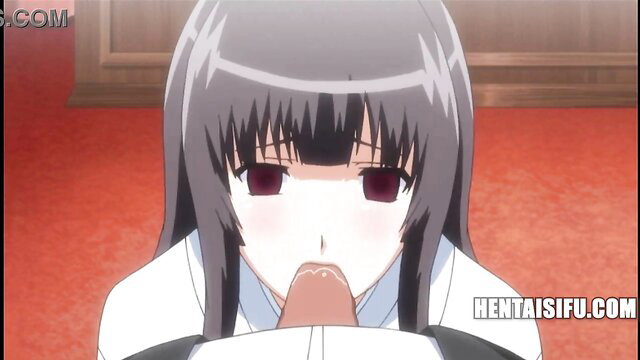 Anime girl with bangs gives deep blowjob in hypno hentai scene