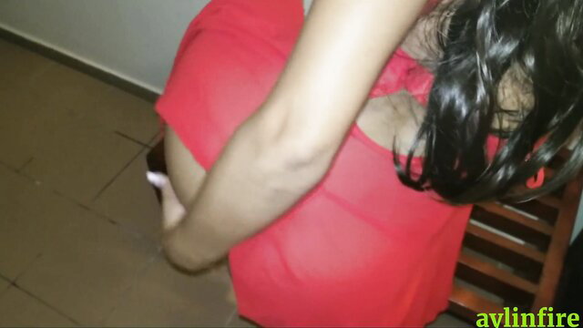 Hot Latina squats in sheer red dress, teasing pussy upskirt view