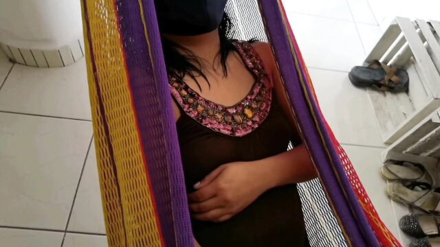 Latina neighbor in hammock teasing with sheer dress, big tits