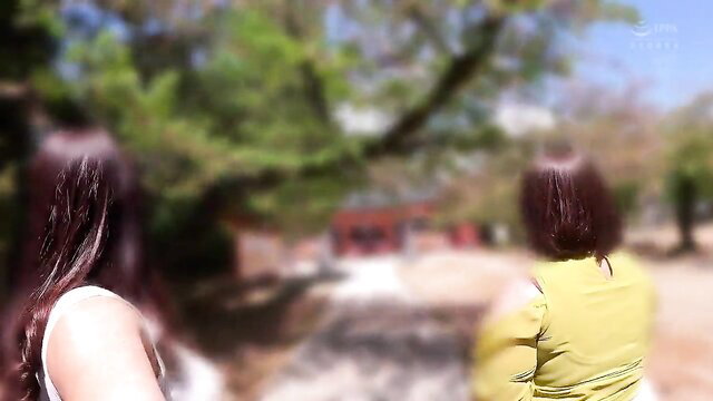 Fuuka Minahata super busty wife walks outdoors with friend, JAV thumbnail