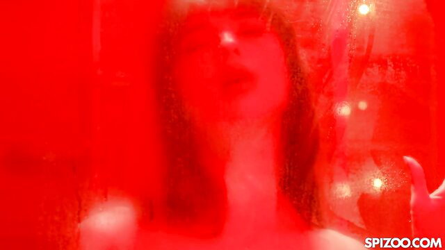 Audrey Reid redhead hottie wet steamy silhouette in red light