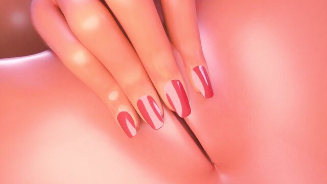 Queen Alexstrasza closeup hands with red nails on pink skin masturbating