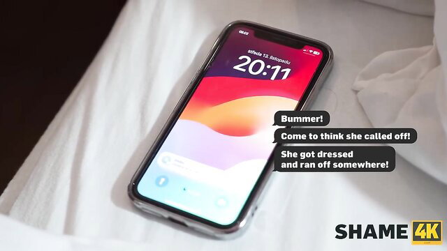 Adam Veller Shame 4K text message thumbnail on phone, 20:71 time