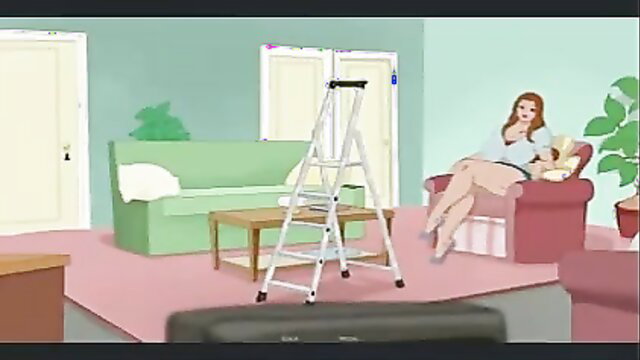 Redhead curvy MILF cartoon with fat tits lounging seductively