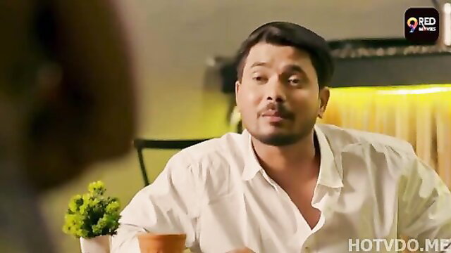 Handsome Indian man in open white shirt, intense gaze, hot web series thumbnail